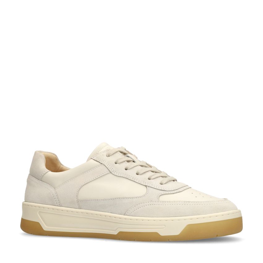Manfield Off white leren sneakers met suède details