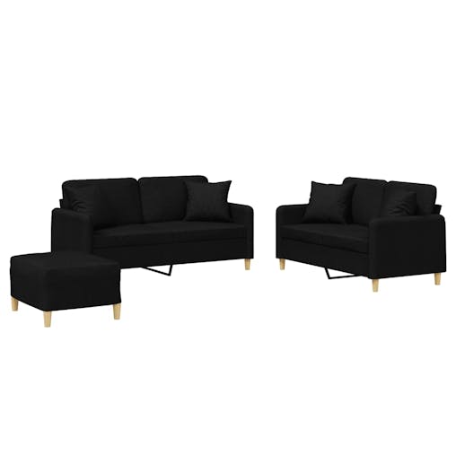NNEVL 3 Piece Sofa Set with Pillows Black Fabric