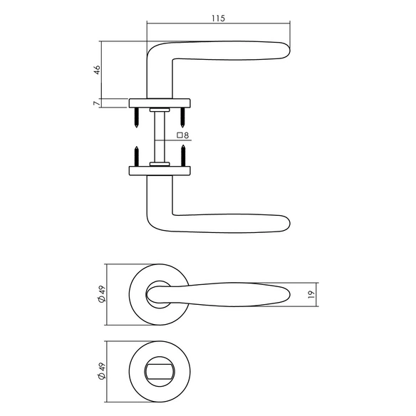 Türdrücker »Phobos«, D.49x7 mm WC 8 mm stift