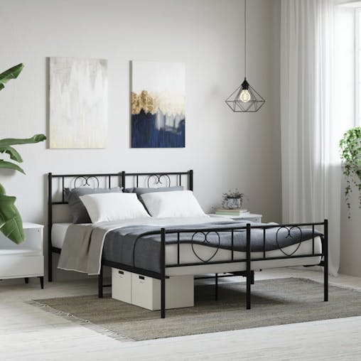 NNEVL Metal Bed Frame with Headboard and Footboard Black 150x200 cm