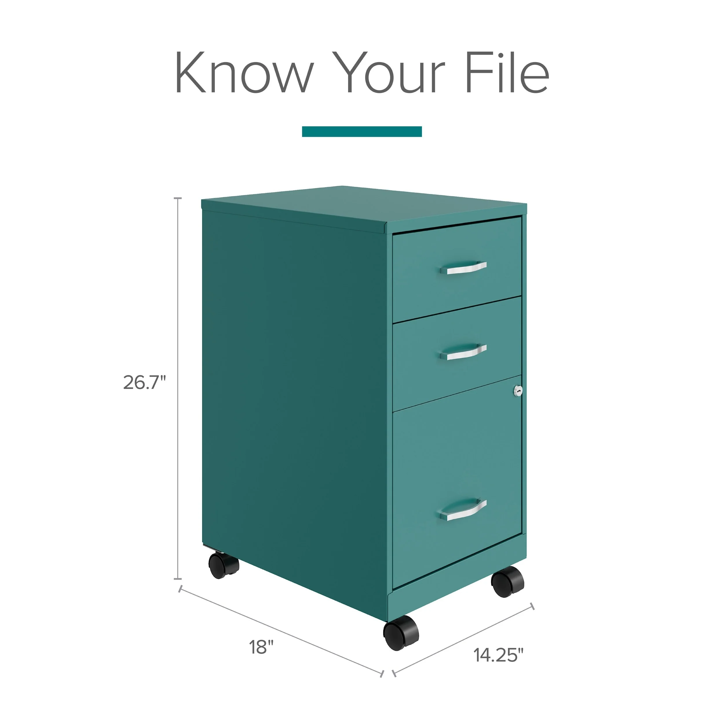 Space Solutions 18 Deep 3 Drawer Mobile Organizer Metal Cabinet, Teal