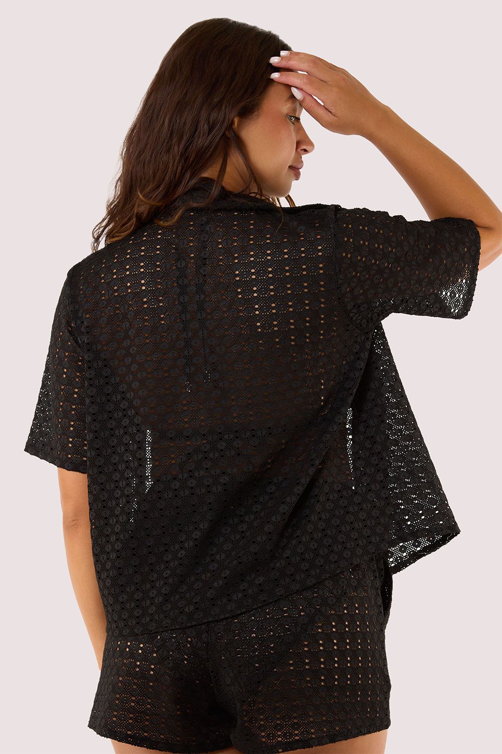 Wolf & Whistle Onyx Black Crochet Beach 'Shirt'