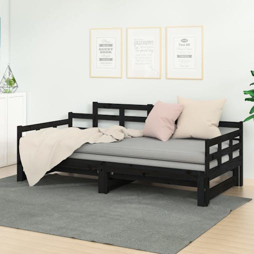 NNEVL Pull-out Day Bed Black Solid Wood Pine 2x(92x187) cm