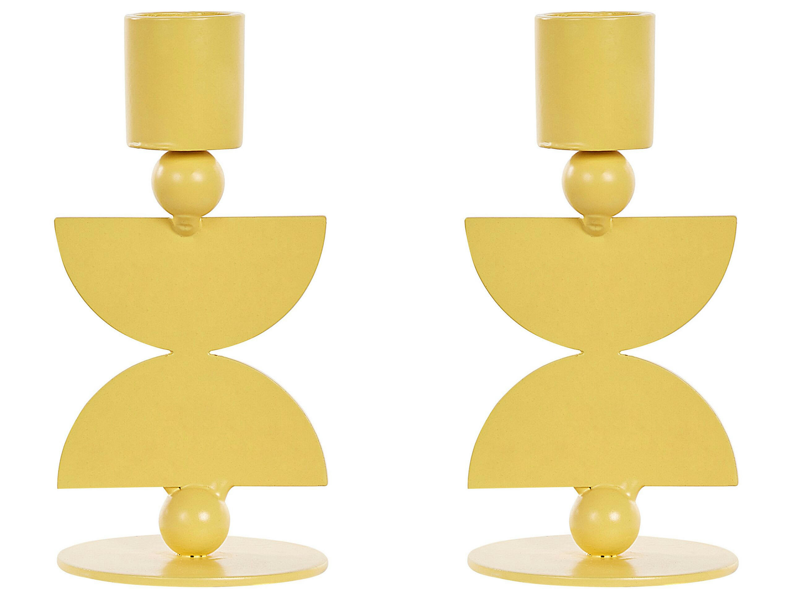 DAPHINI - Lot de 2 bougeoirs en métal jaune