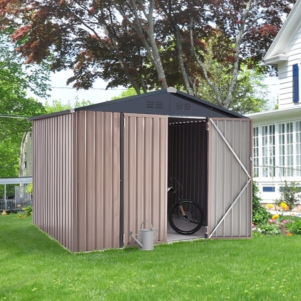 AECOJOY Outdoor Metal Storage Shed with Lockable Door