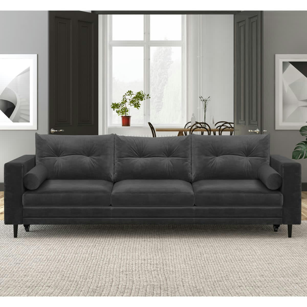 VIKTOR - Canapé 3 places convertible en velours gris