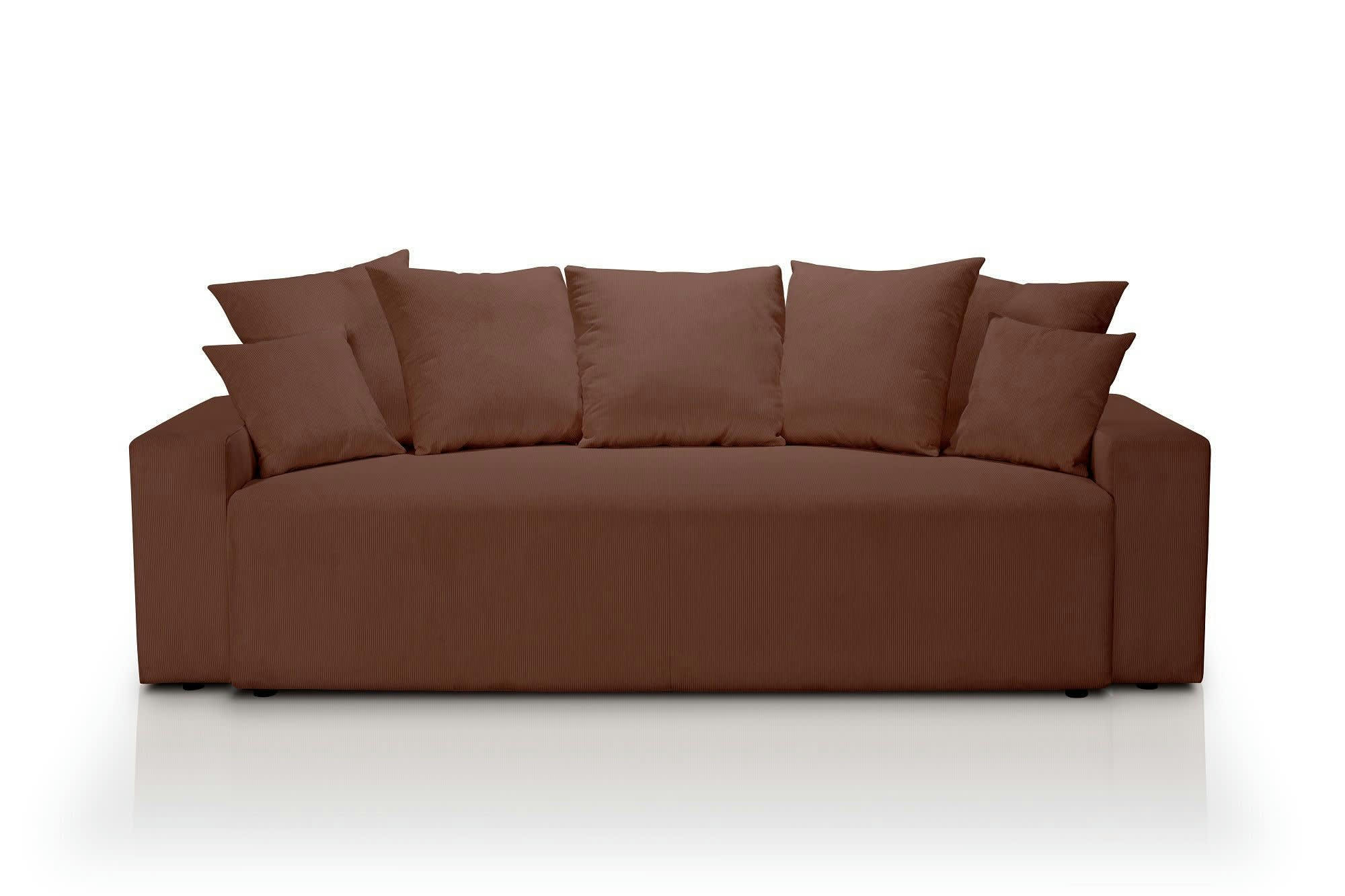 ARTHUR - Canapé droit convertible 3 places  en velours côtelé terracotta