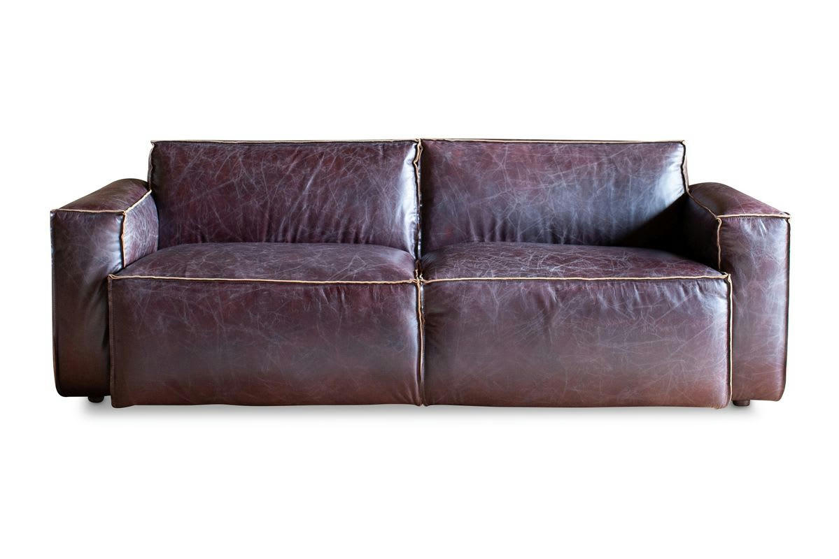 ATSULLIVAN - Canapé 2 places en cuir pleine fleur rouge marsala