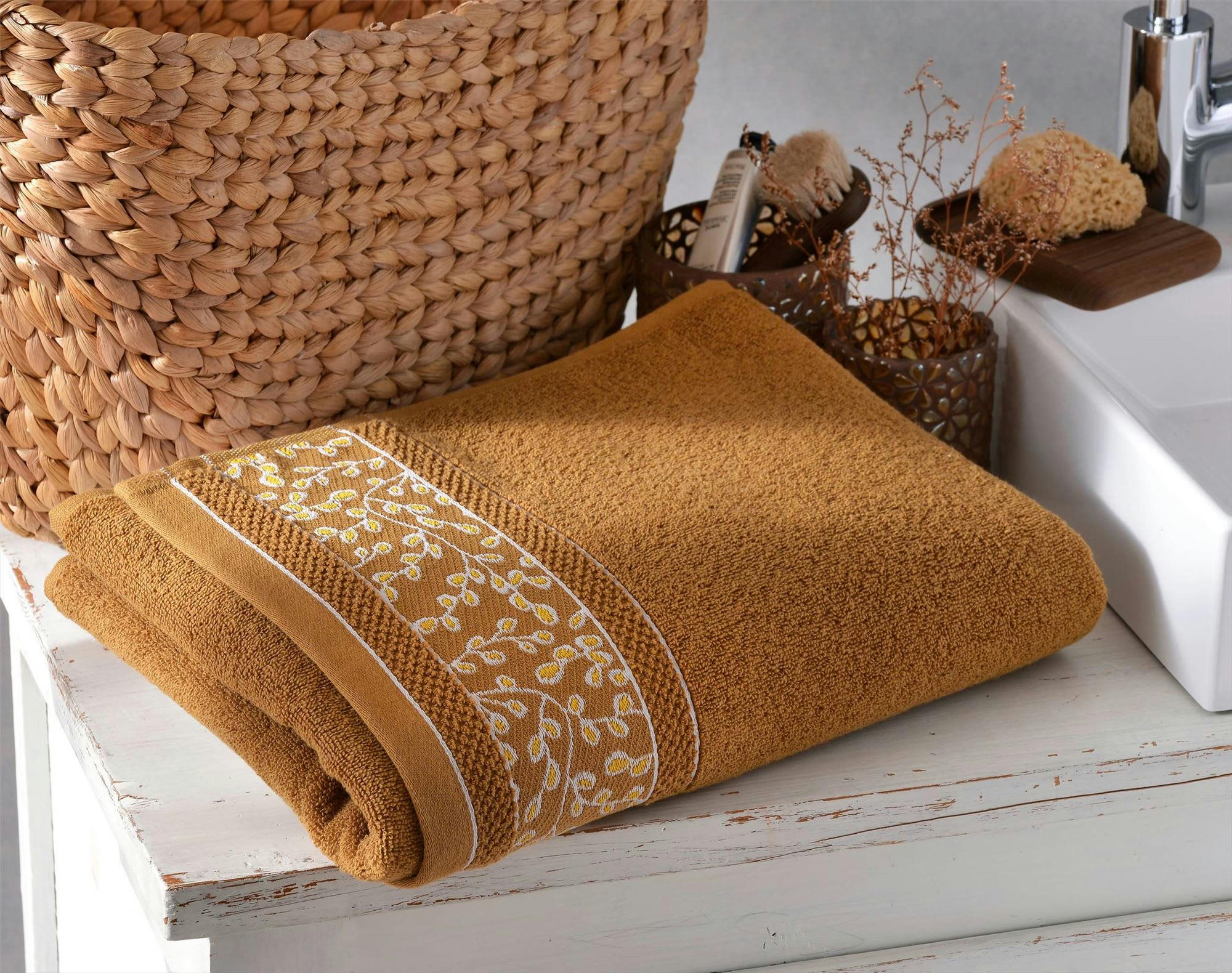 HERBAL - Drap de bain 70x140 marron noisette en coton 450 g/m²