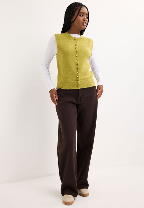Womens Green Knit Tank Cardigan