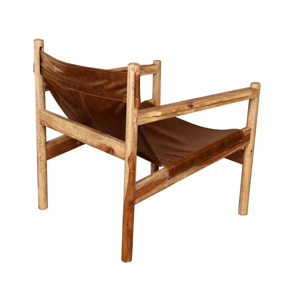 Handmade Wanderloot Genoa Solid Sheesham and Leather Sling Chair (India) - 30H x 26D x 27W