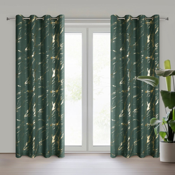 Zasłona LANI 140x250, ciemnozielona marmur glamour