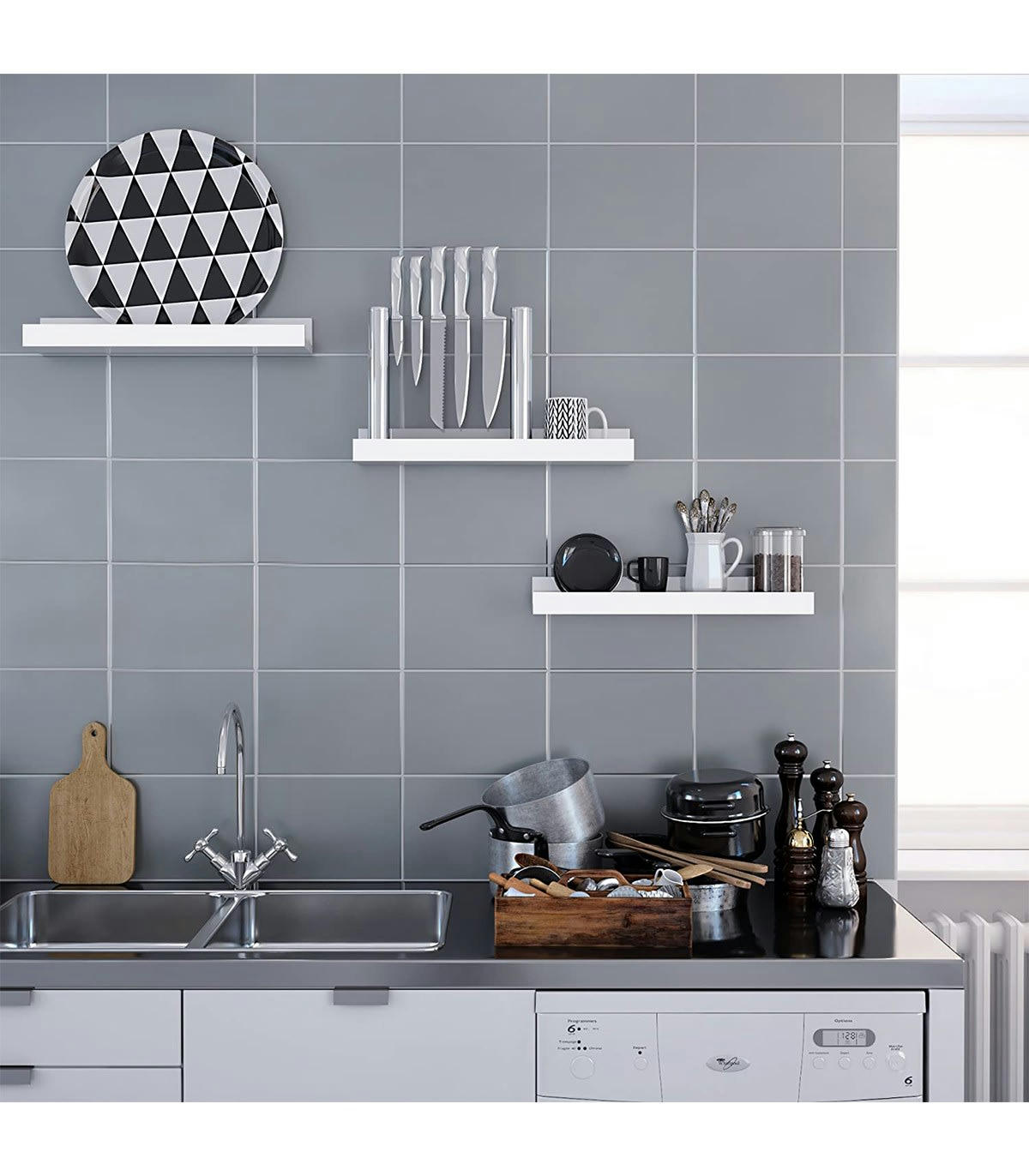 - Lot de 3 Étagères Murales Blanches avec Rebord - L38 cm