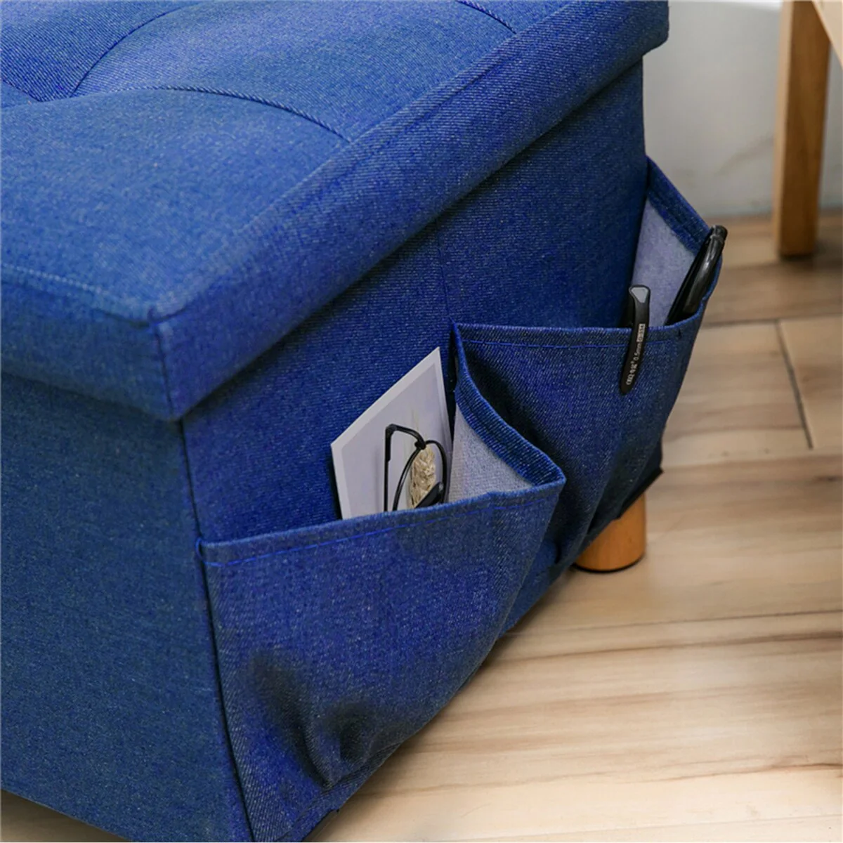 Large Folding Storage Bench Organizer With Wooden Stool Legs For Home,Bedroom