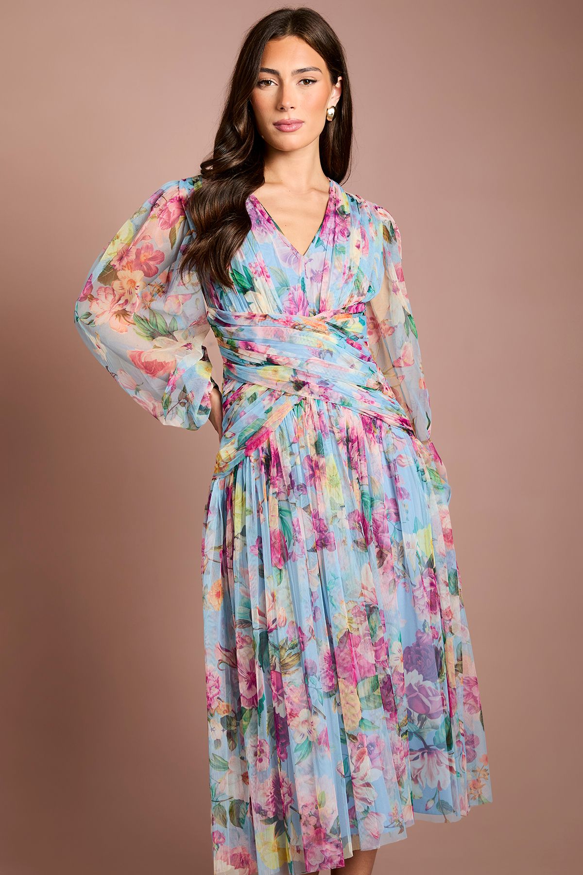 Coast Printed Floral Mesh Midi Dress