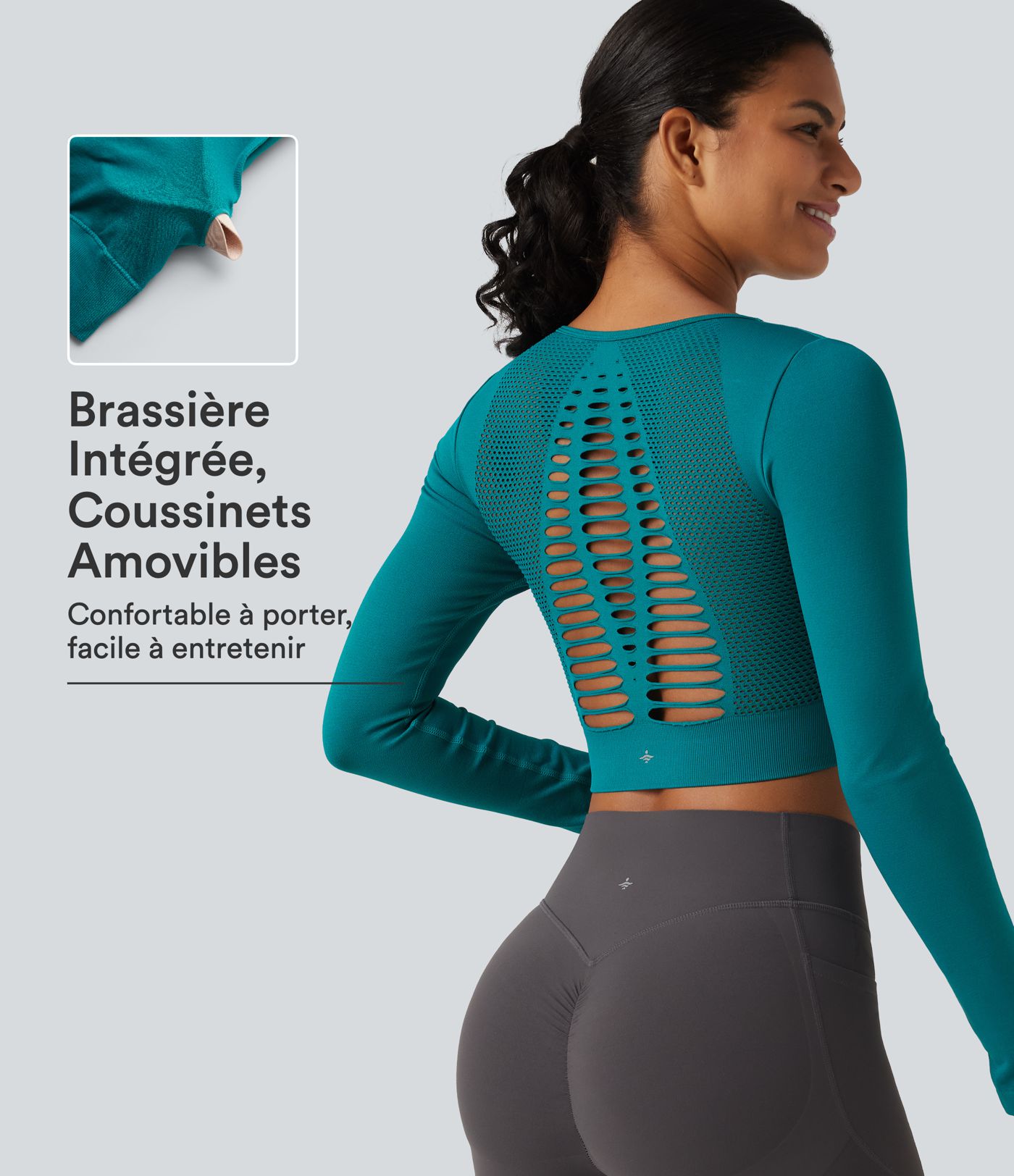 Haut de yoga OneForm Seamless Flow à découpe ajourée, manches longues et coussinets amovibles