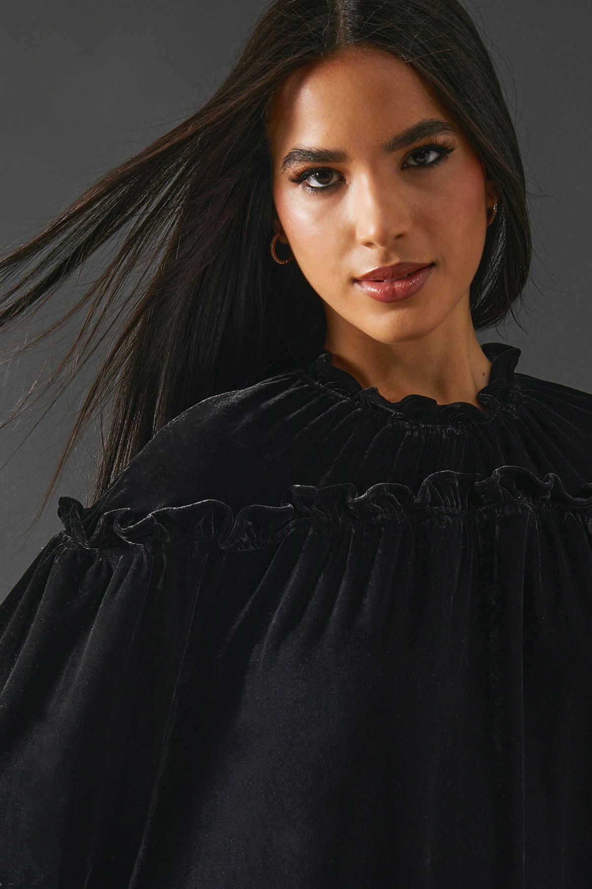 Warehouse Smock Tiered Velvet Dress