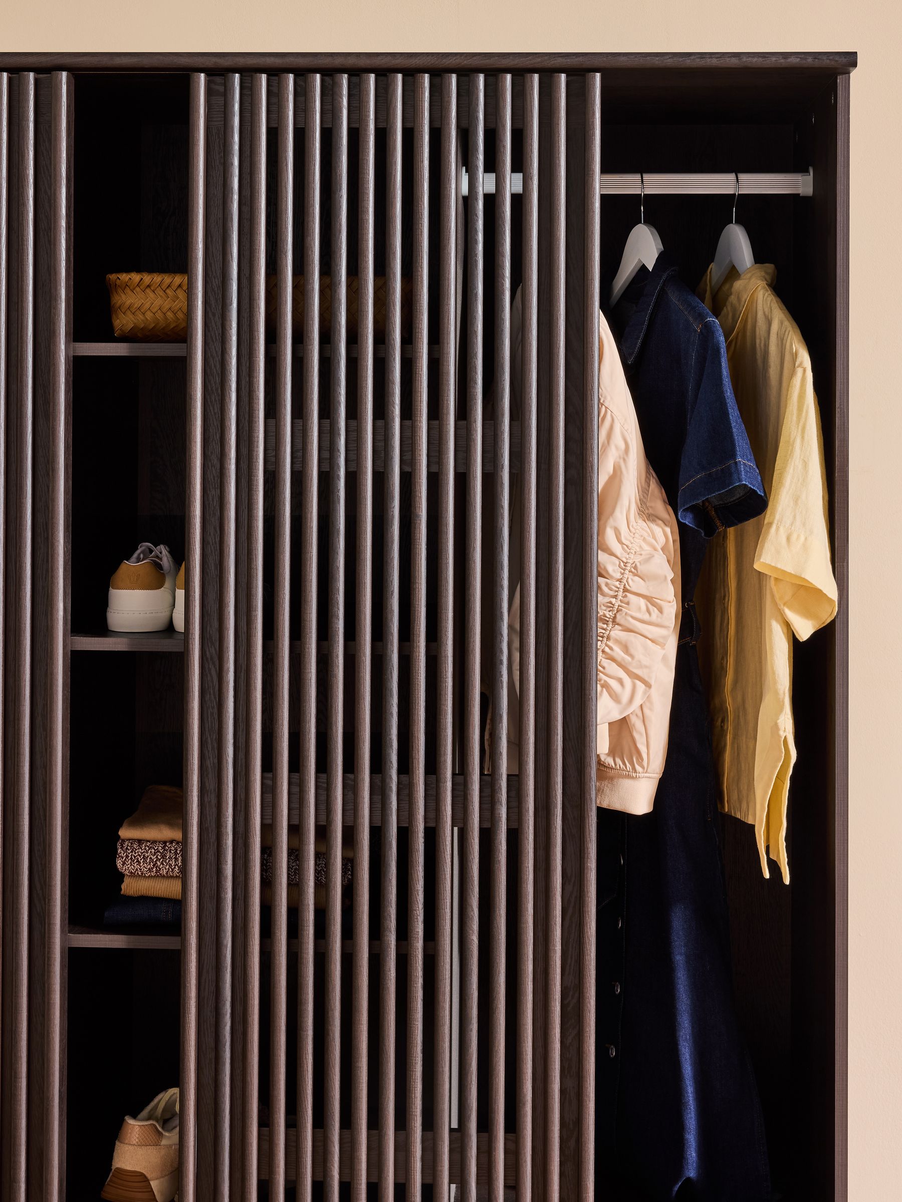 Tulma Sliding Triple Wardrobe in Dark Wood Effect