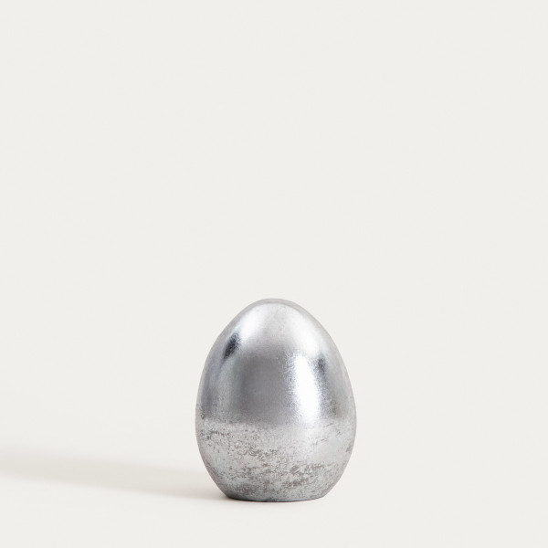 Figurka DESO jajko małe, srebrne 10x12,7 cm HOMLA