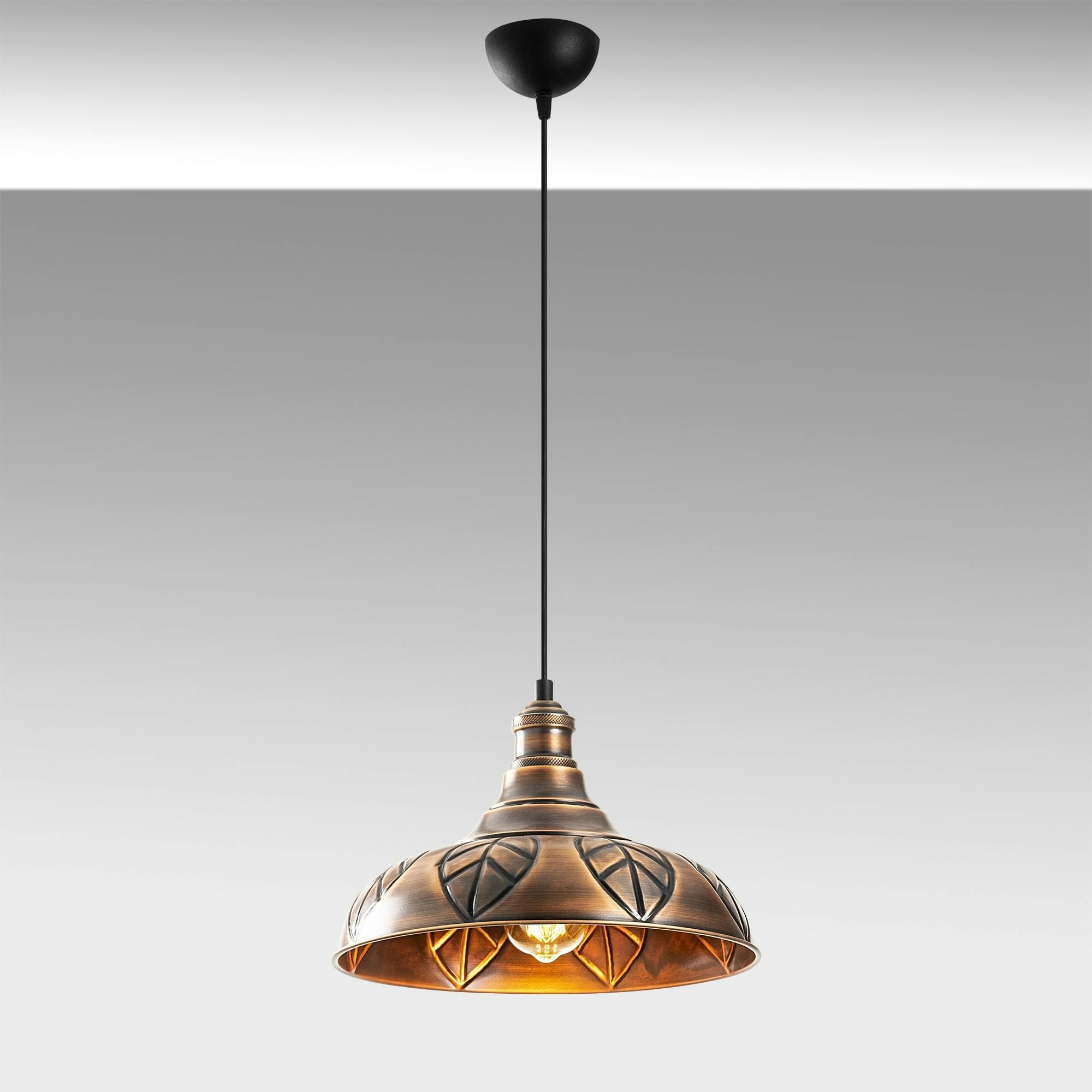 Suspension rustique en métal cuivré décor feuille SILE