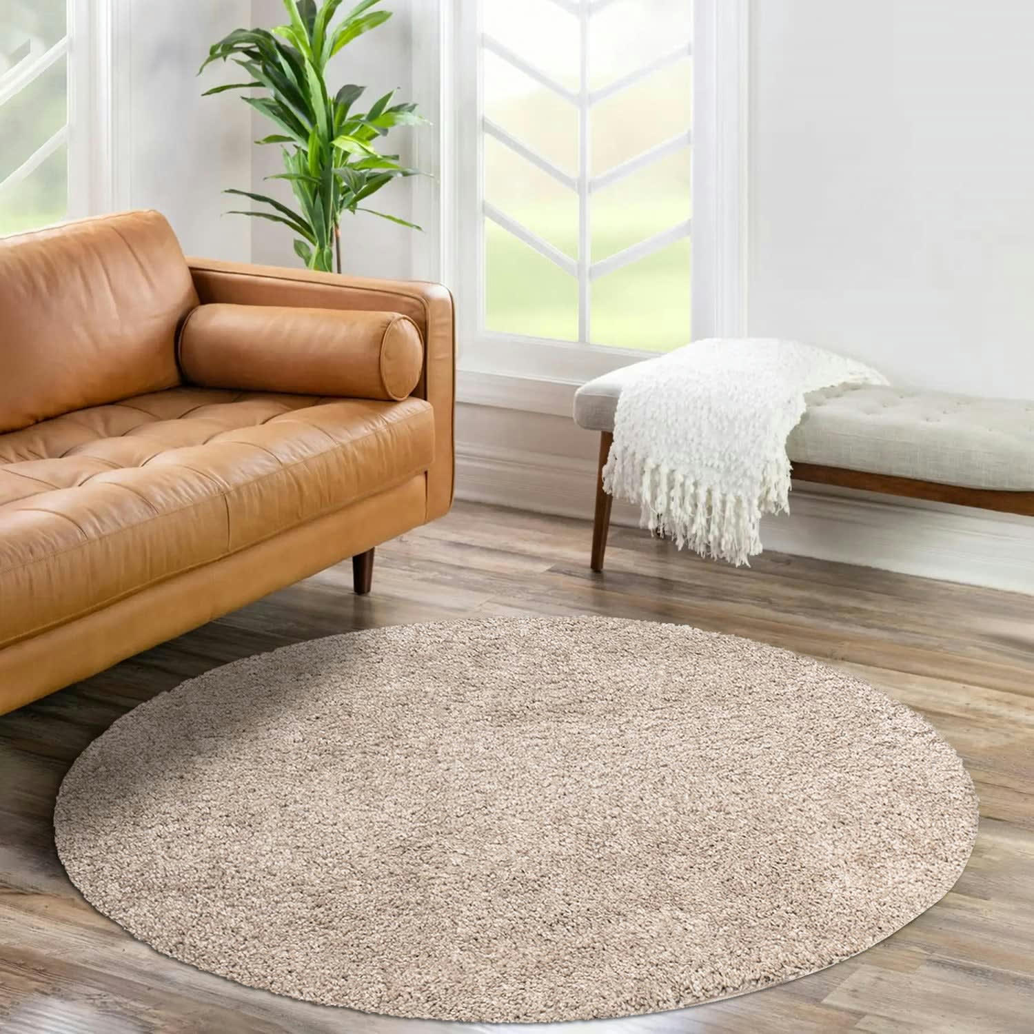 SOFTY - Tapis à poils longs rond SOFTY sable 80x80cm