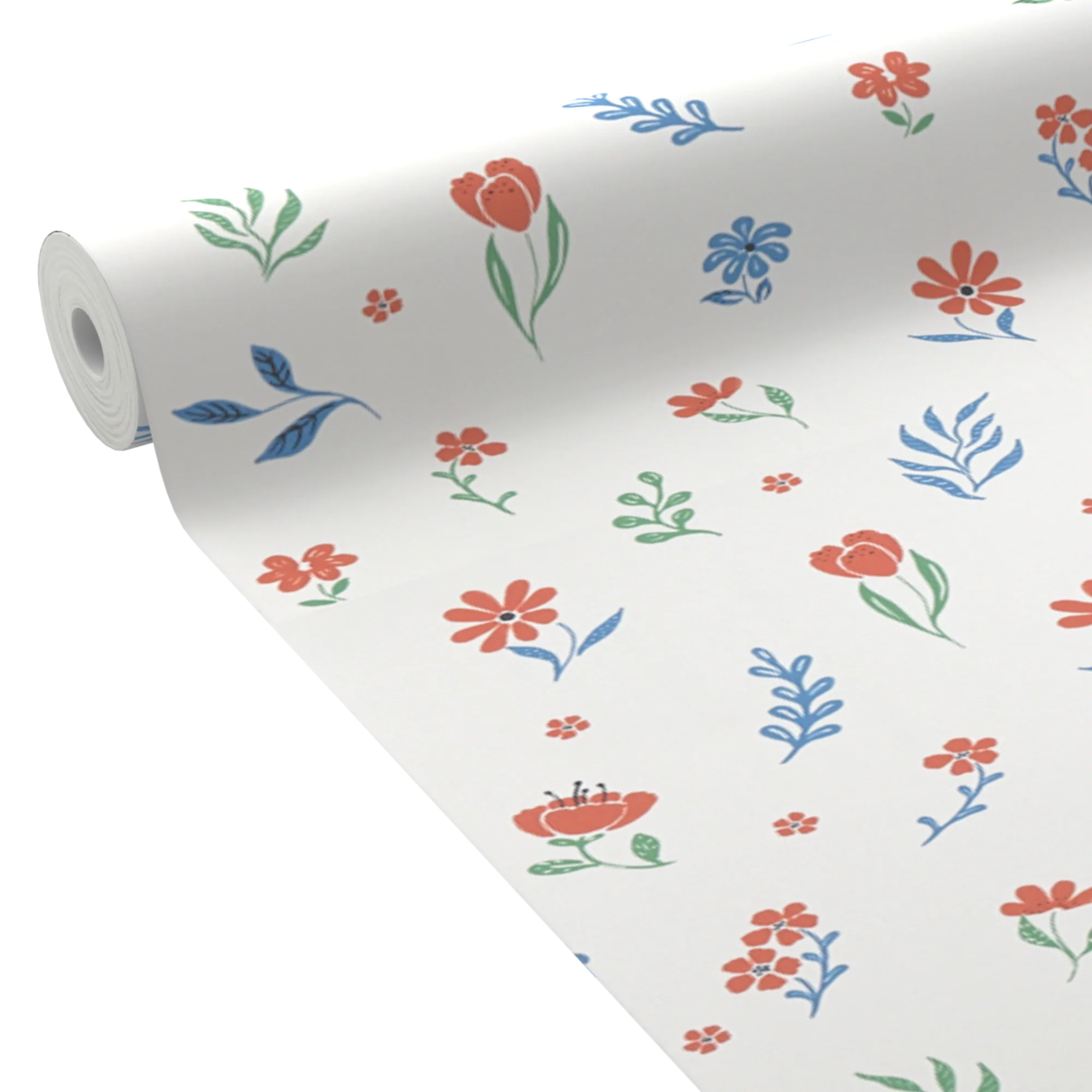 Papier peint intissé LYSE rouge, vert gazon et bleu klein