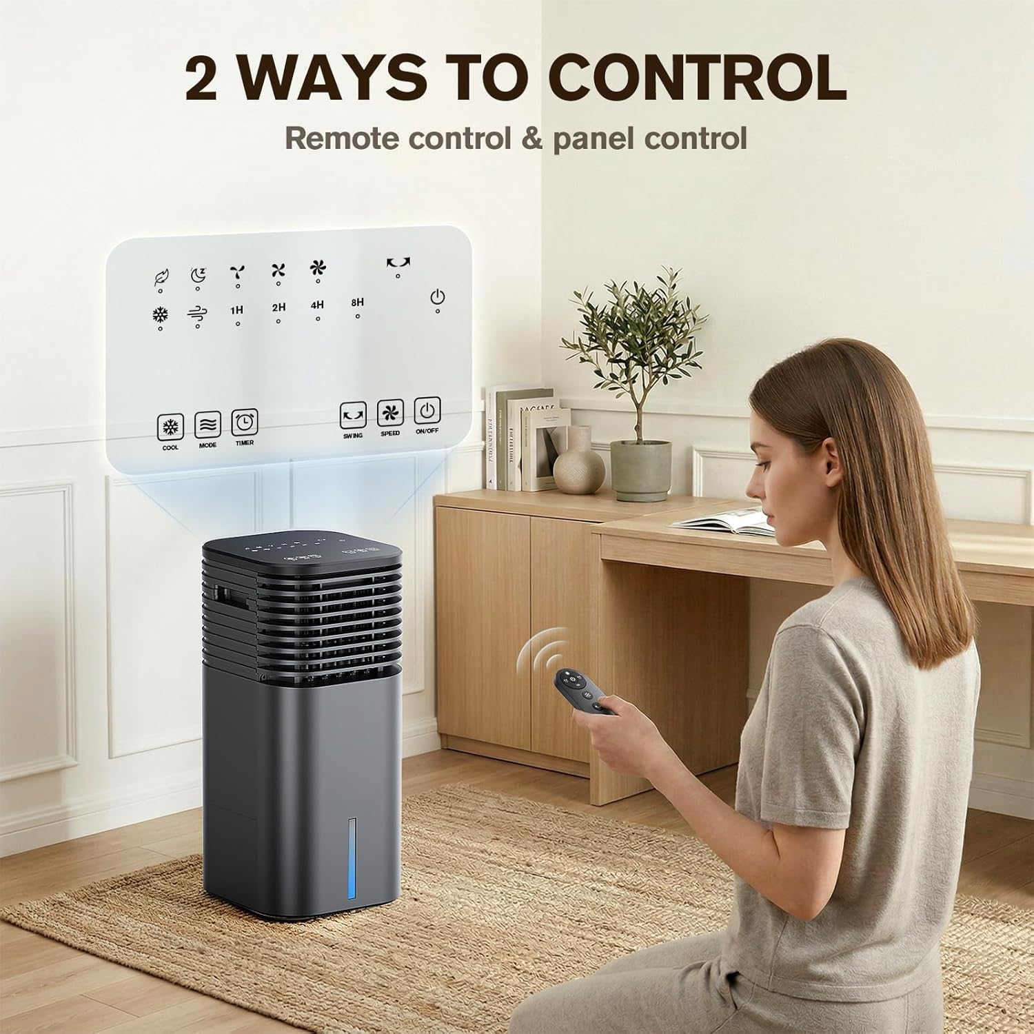 24 Windowless Portable Air Conditioner, 15H Timer & 120°Oscillation, 3-IN-1 Portable AC Unit with Remote, 2-Gal Tank, 3 Modes & 3 Speeds, Ultra-Quiet Ventless Swamp Cooler for Home Office, Black