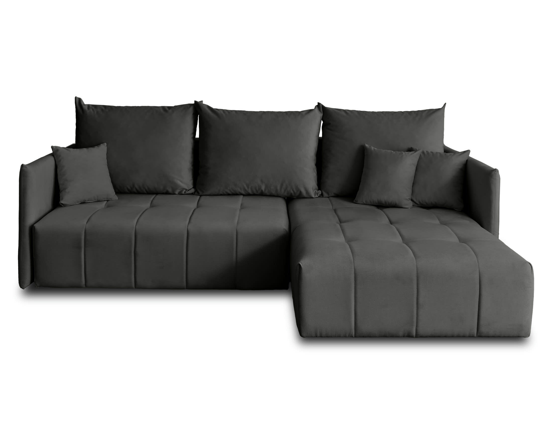PETRA - Canapé d'angle réversible convertible 4 places en velours gris foncé