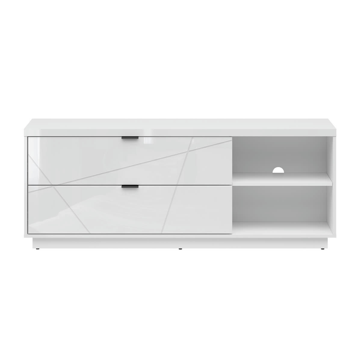 - Meuble tv 2 tiroirs 2 niches 156 cm blanc