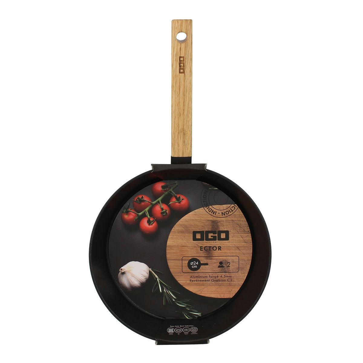 ECTOR - Poêle en aluminium et poignée en bois Ø24cm - compatible induction