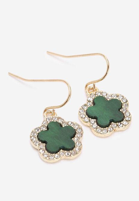 Womens Green Pave Flower Earrings