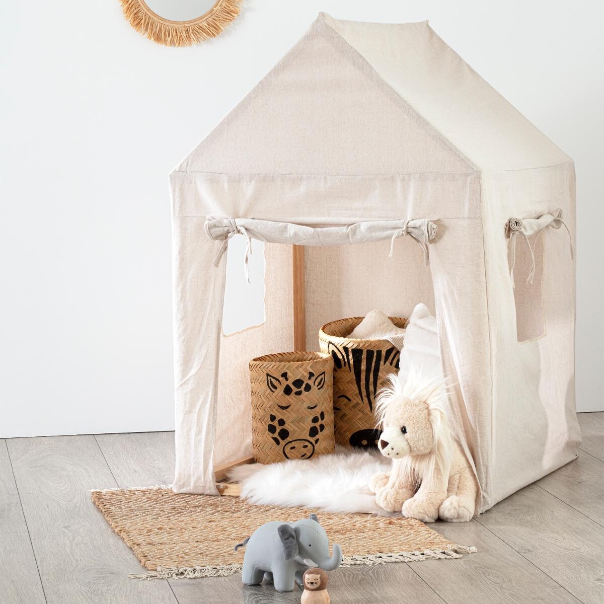 Kids pine hut Beige, H.116 cm