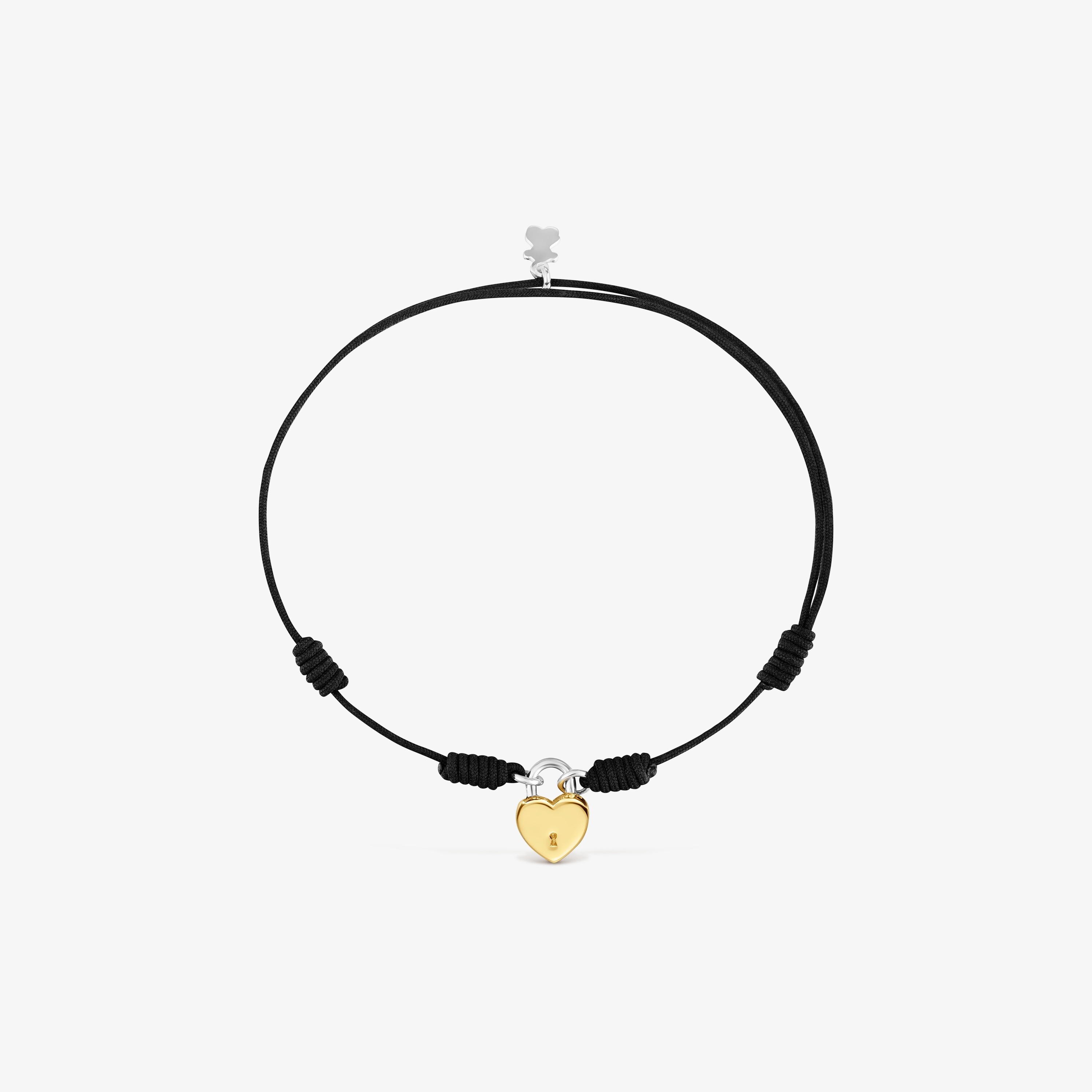 Pulsera de nylon negro con motivo corazón candado bicolor TOUS Unlock