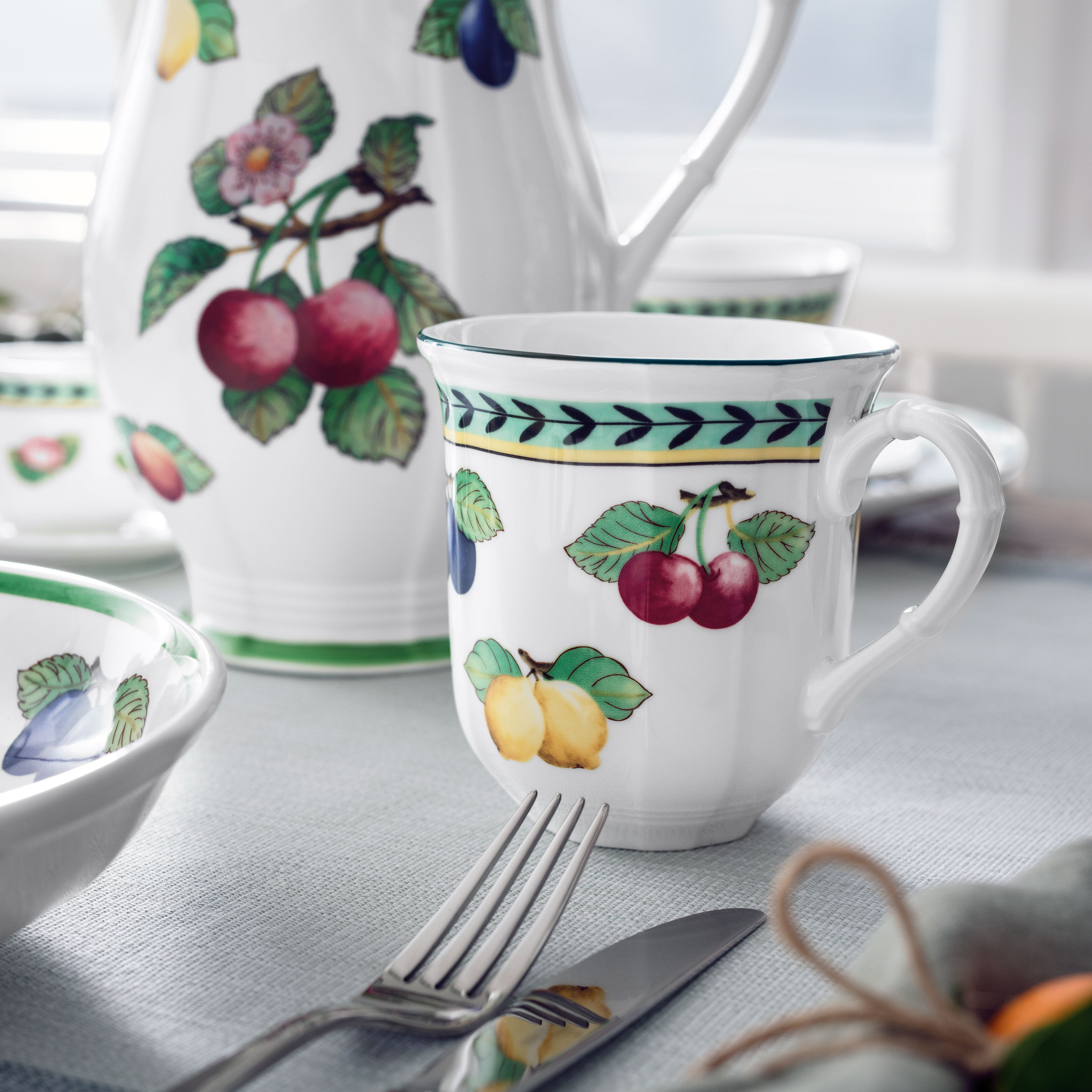 French Garden Mug - Multi-colored, 12.9 oz, Premium Porcelain