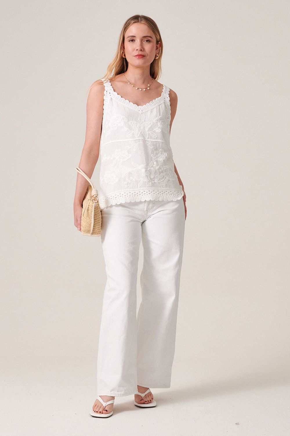 Klass. Embroidered And Crochet Trim Top