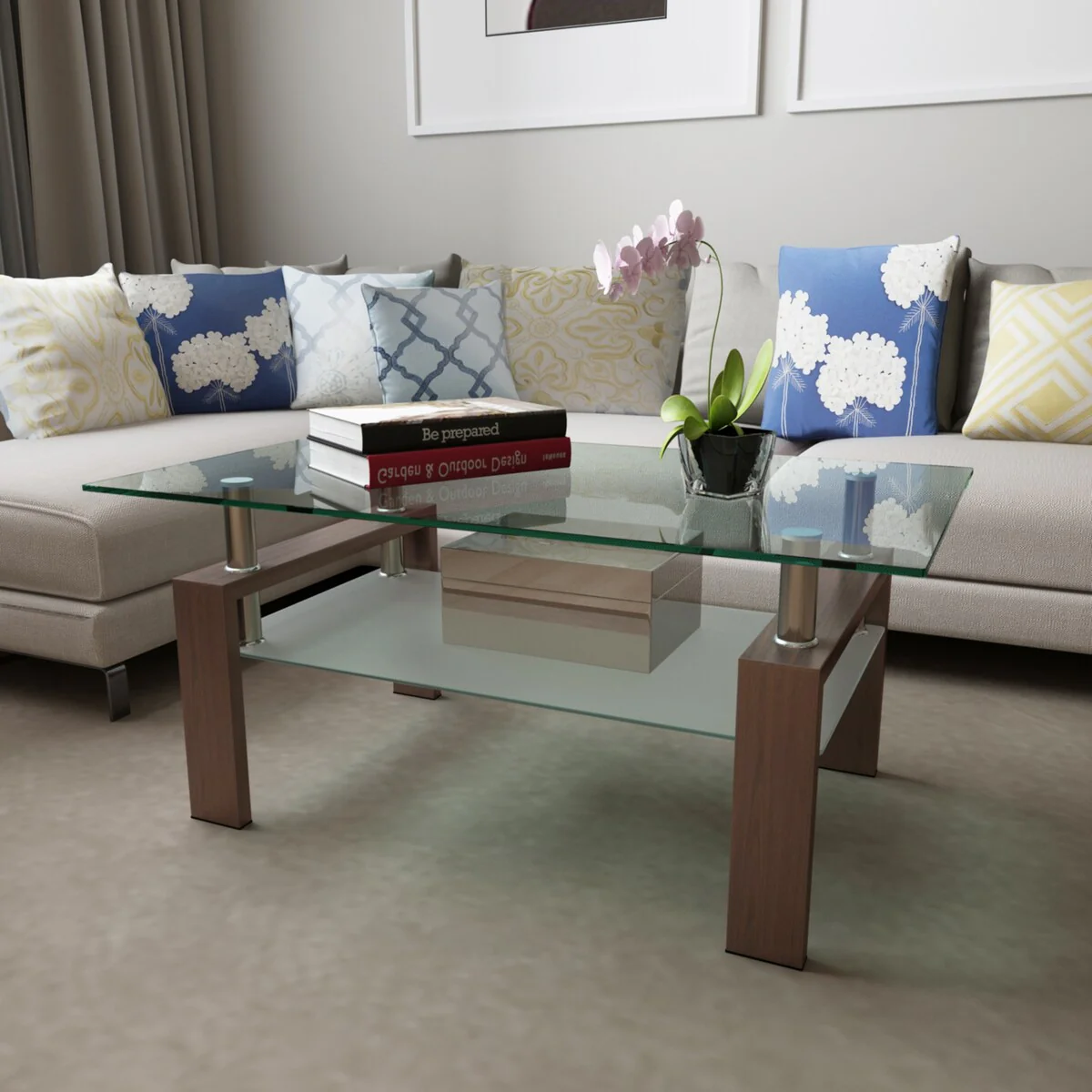 Clear Glass Coffee Table,Modern Side Center Tables for Living Room