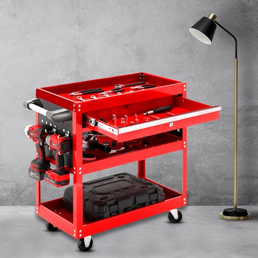 SOGA 2-Pack 3-Tier Red Tool Storage Carts with Drawer & Hooks