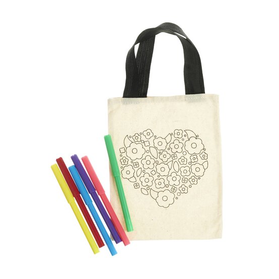 Floral Heart Colour-In Canvas Bag