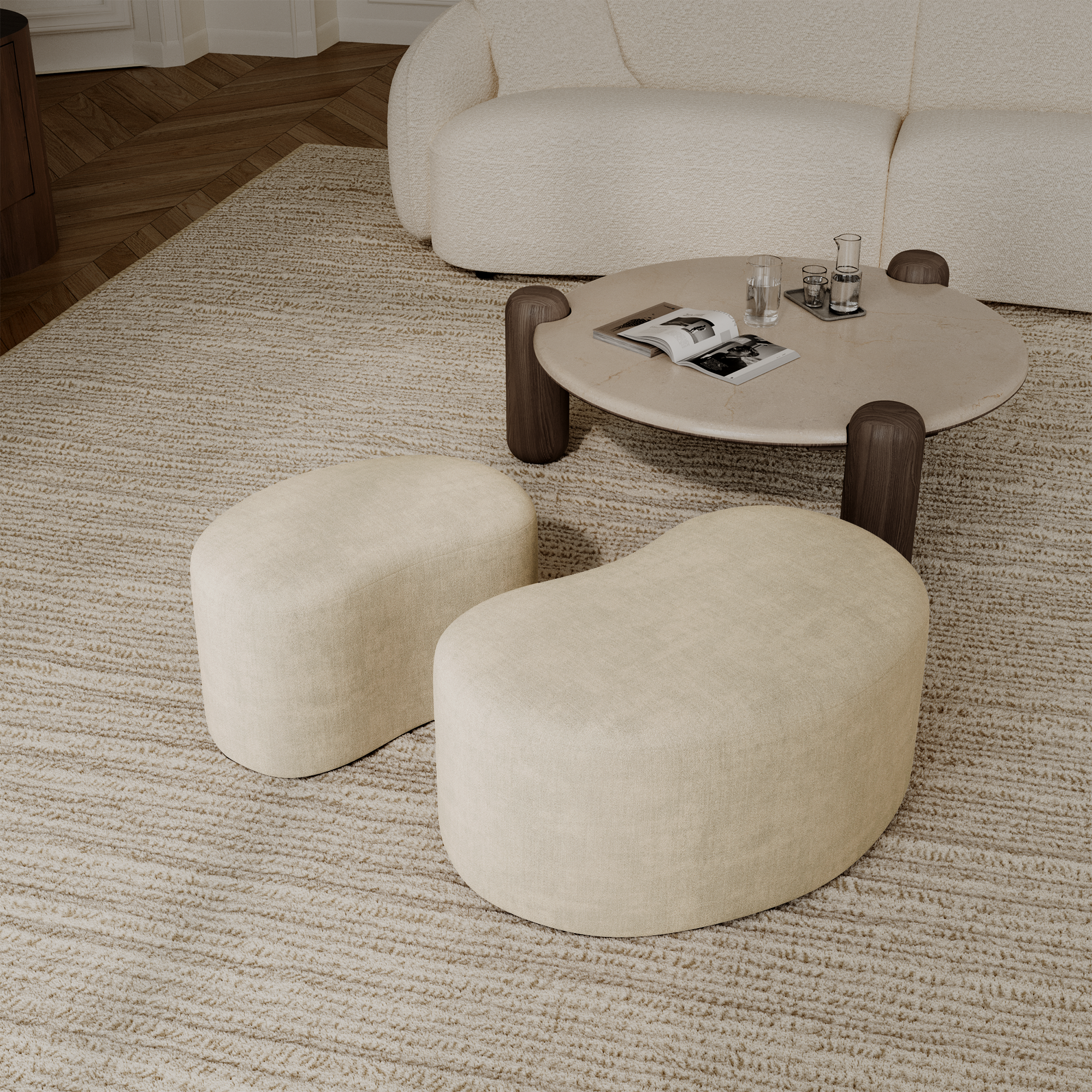 Poef DUNE Fluweel Crème