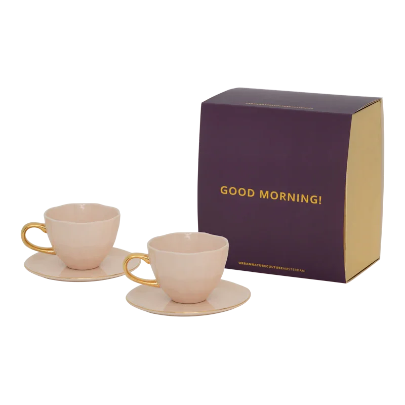 Urban Nature Culture Good Morning kopje Cappuccino/Tea en bord Papaya/Old Pink - set van 4 - in cadeauverpakking