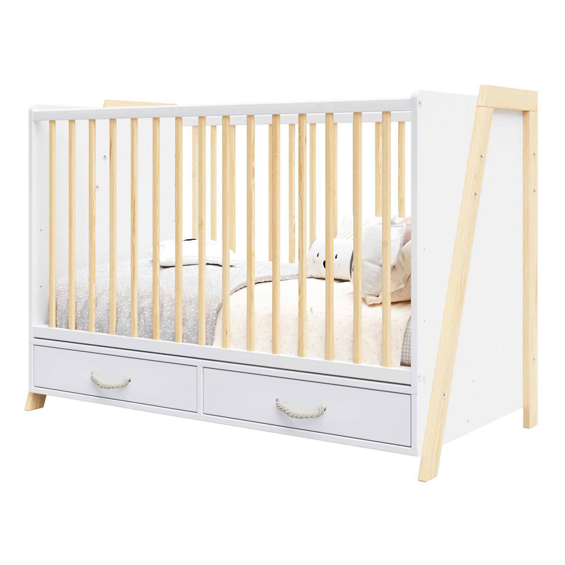 LIV - Lit bébé évolutif et Bureau 2 en 1en bois blanc et pin - 120x60 cm