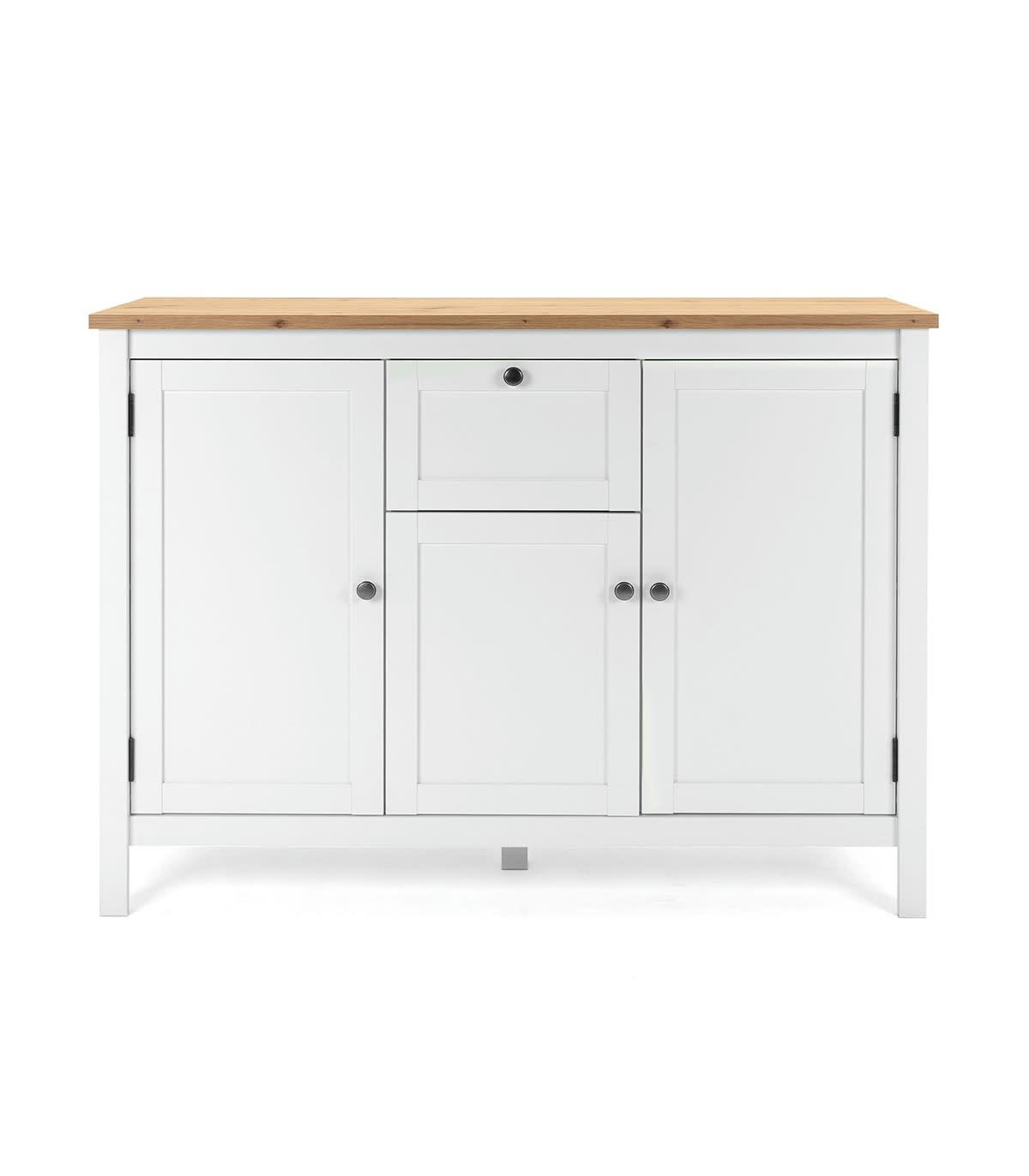 BERGEN - Buffet 3 portes 1 tiroir L120 cm - Décor Blanc et bois