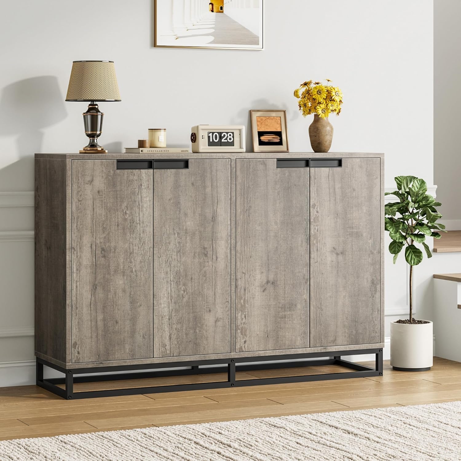 GAOMON 55 Buffet Cabinet, Large Sideboard Buffet Cabinet with Storage, Storage Cabinet with 4 Doors & Adjustable Shelves, Wood Coffee Bar for Living Room, Dining Room, Kitchen, Grey