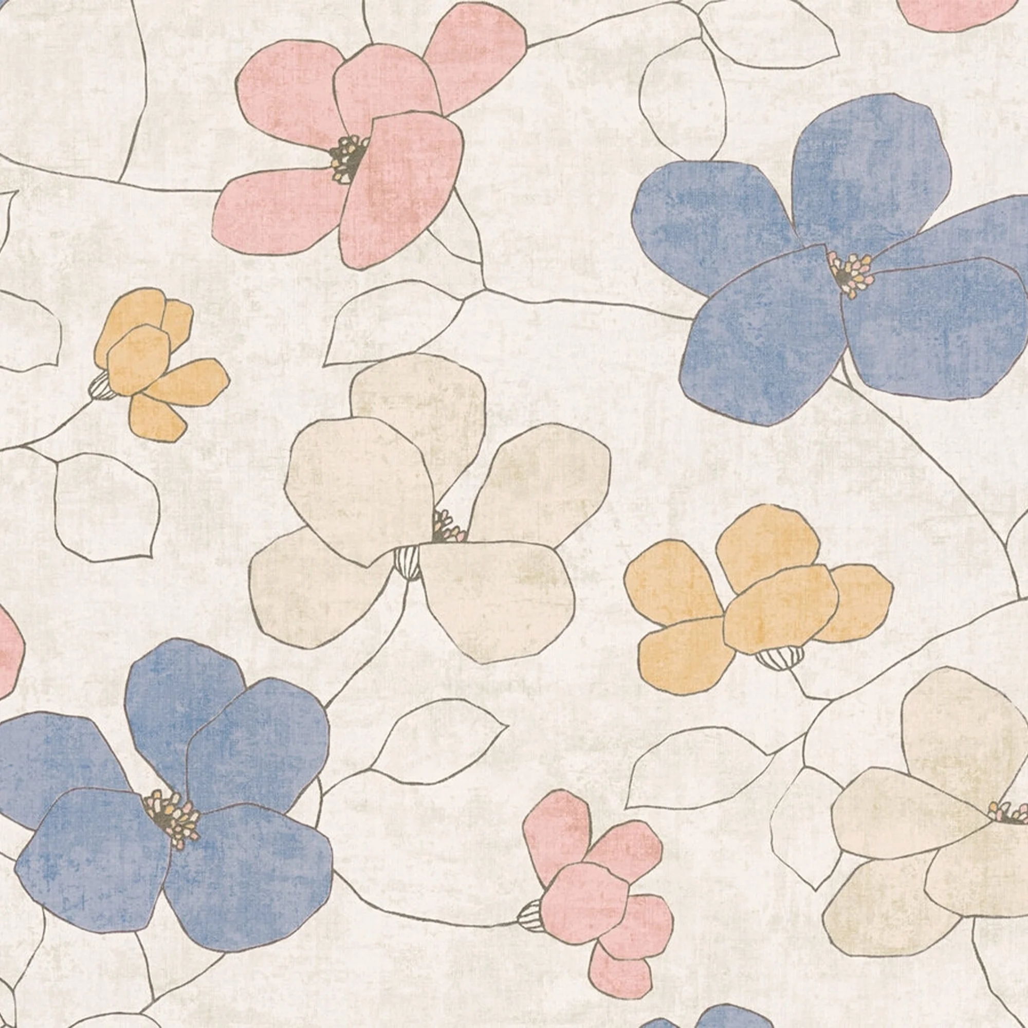 Papier peint intissé LUDVILA coloris bleu, rose et jaune