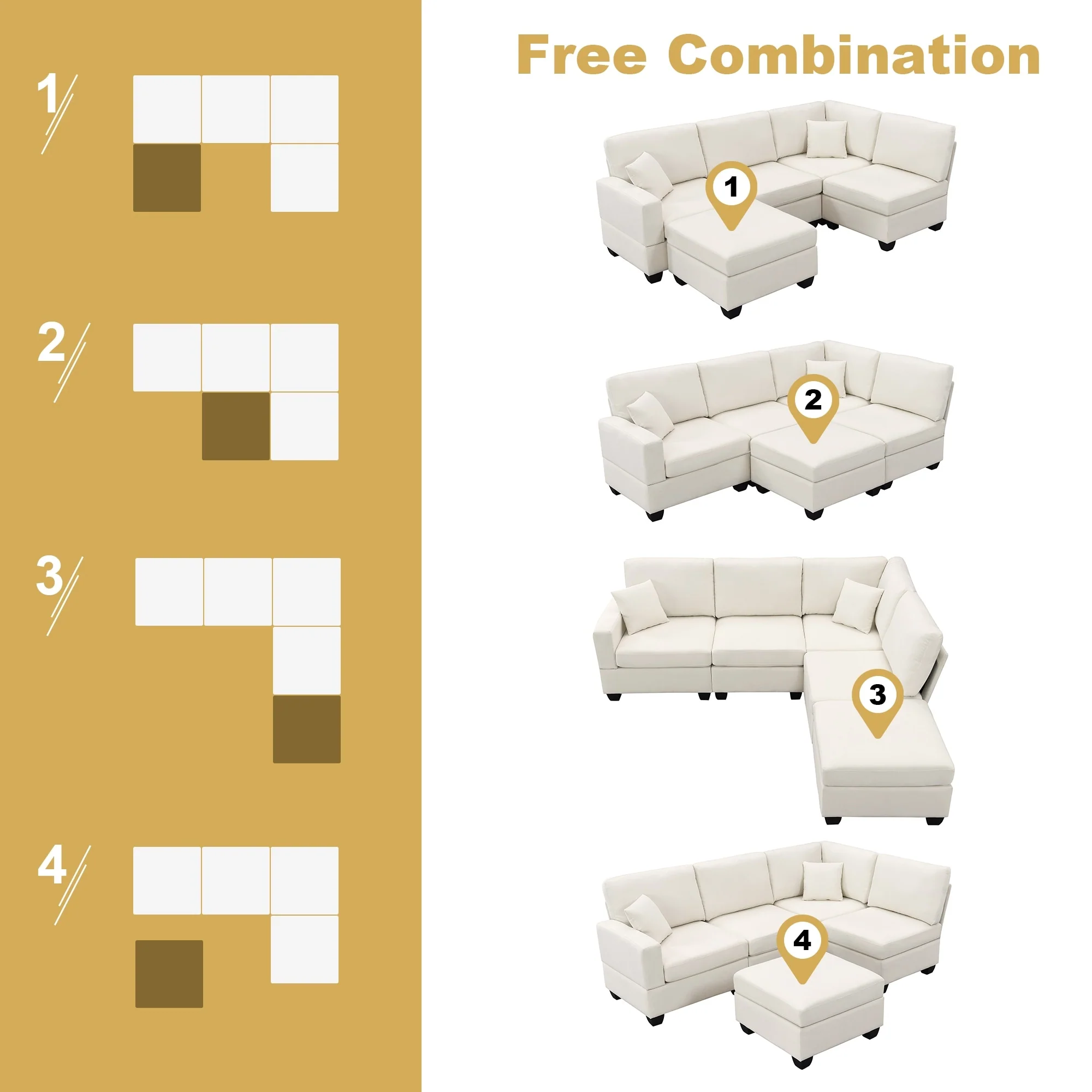 L-Shaped 5-Seater Modular Sofa Set with Convertible Ottoman