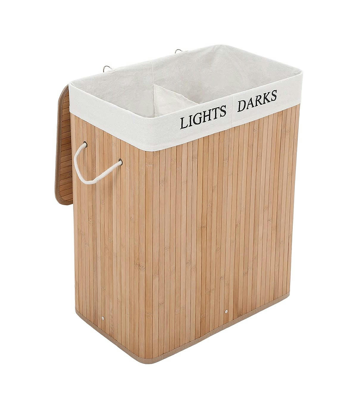 - Panier à Linge 2 Compartiments en bambou - 100L - Marron