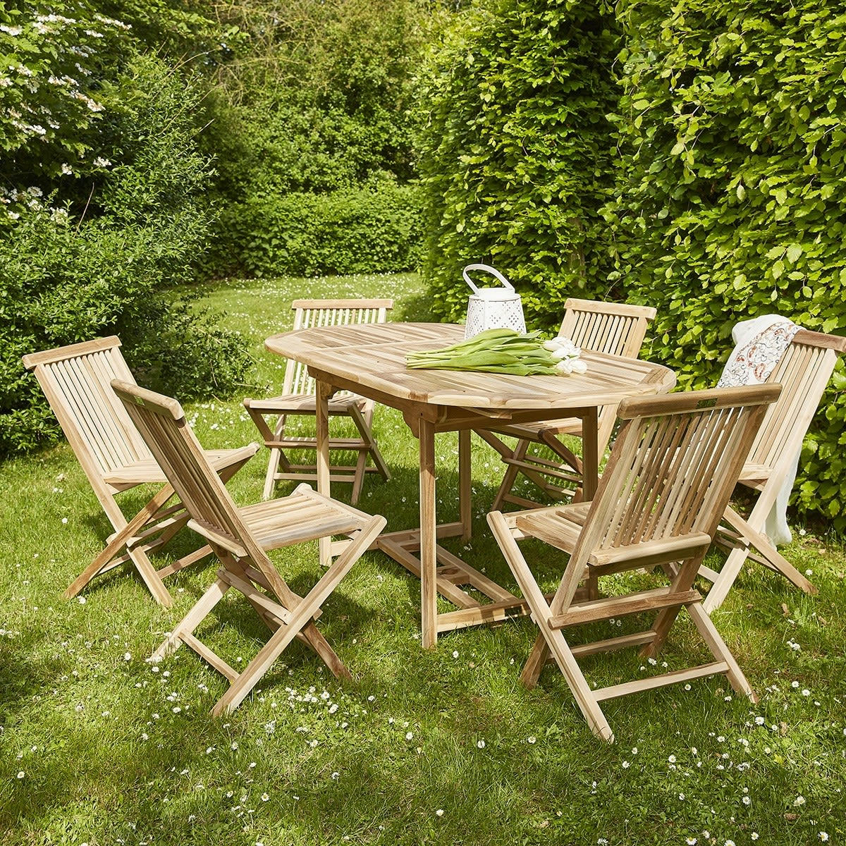 - Salon de jardin en teck massif extensible 6 pers.