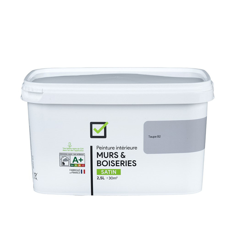 Peinture pour murs et boiseries taupe B2 satiné 2,5 L
