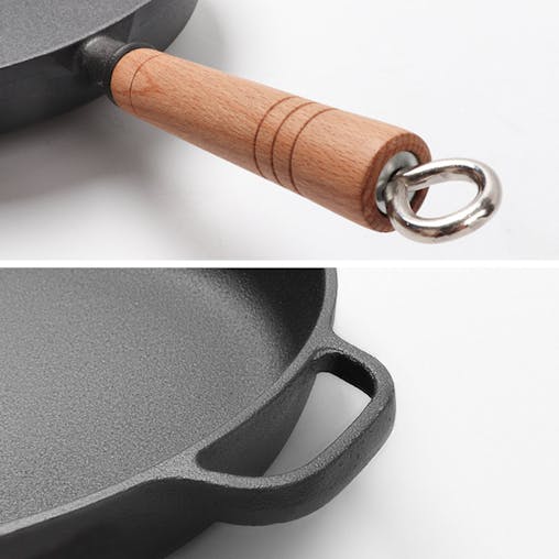SOGA Round Cast Iron Frying Pan Skillet Steak Sizzle Platter with Helper Handle 25cm