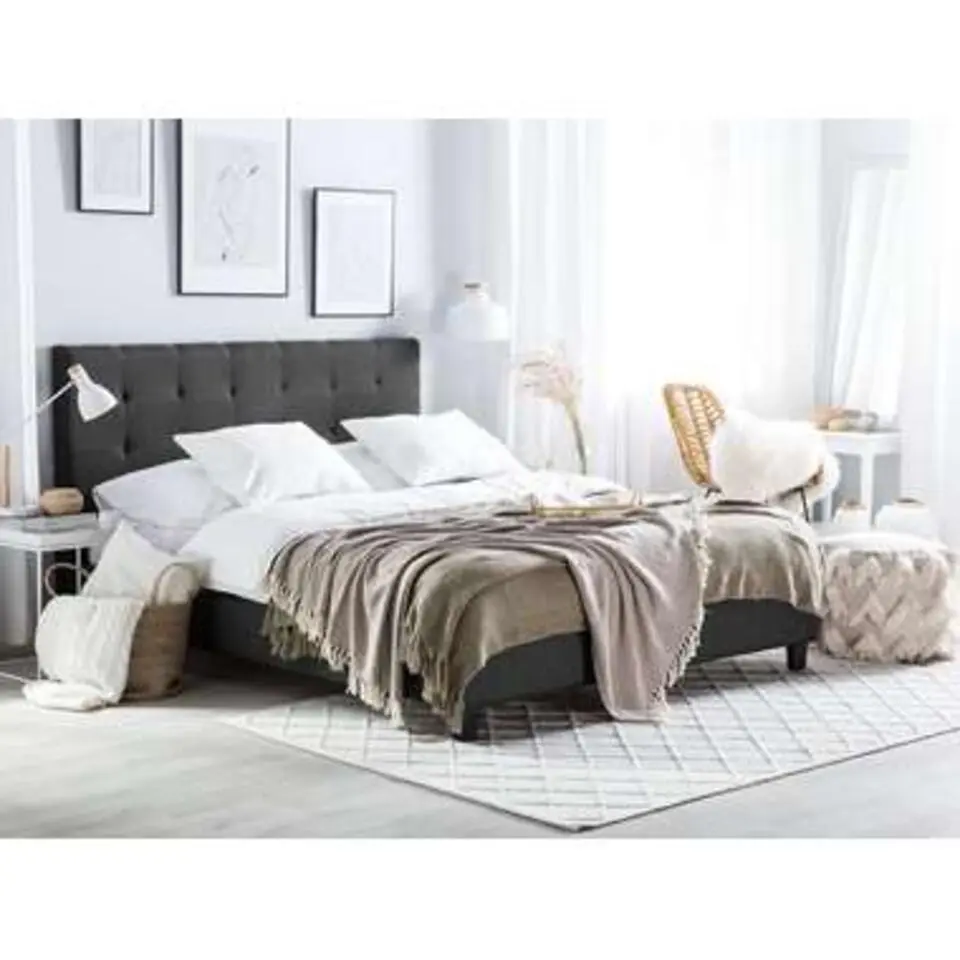 ROCHELLE - Tweepersoonsbed - Donkergrijs - 140 x 200 cm - Polyester